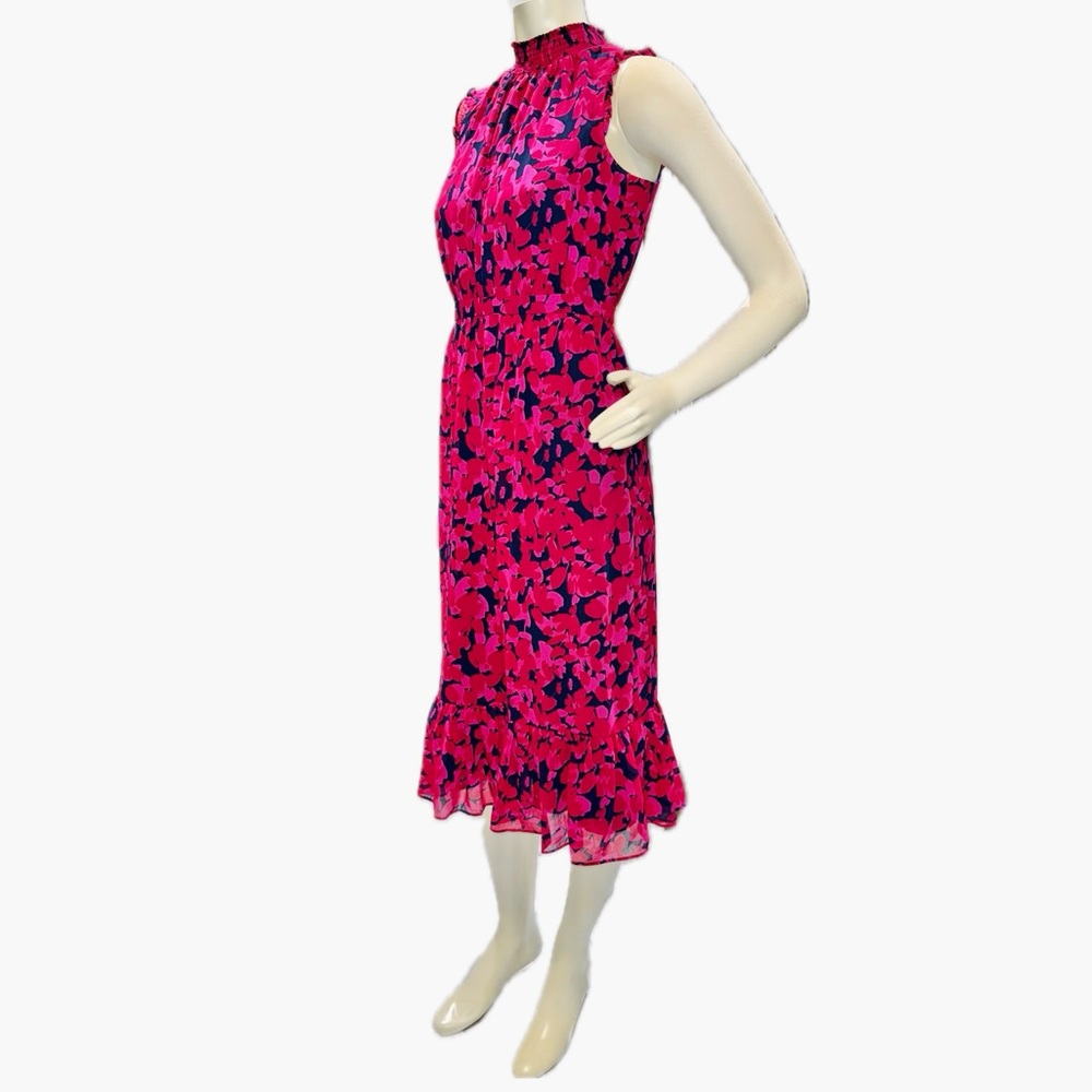 J.CREW Floral Ruffle Spring Vacation Midi Dress | Hot Pink Navy Print | Sz 0‎